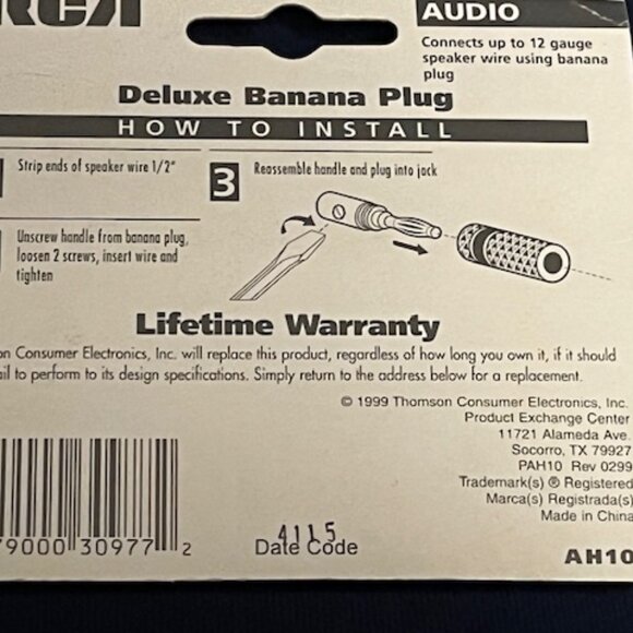 RCA~Deluxe Banana Plug Pkg of 2 Audio Connects Up to 12 Gauge Speaker Wire AH10 - Picture 4 of 4